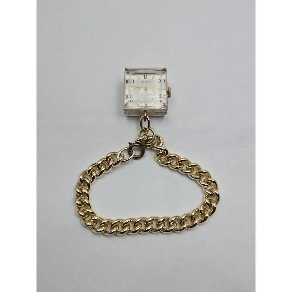 Vintage Belforte 7A1 Lucite Cube 7 Jewels Swiss Manual Wind Charm Bracelet Watch